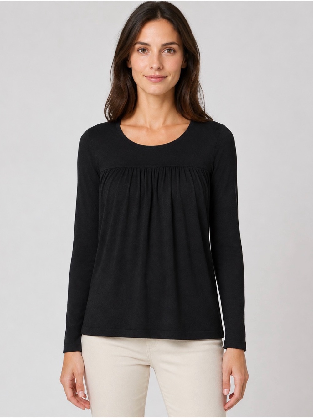 Strenesse Gabriele Strehle Black 100% Wool Pleated Babydoll Sweater Top 4